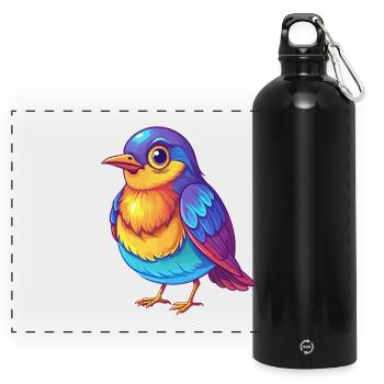 Drossel Bunte Kawaii Cartoon Figur Vogel - Panorama Trinkflasche mit Karabiner 750 ml - Schwarz - Vorne