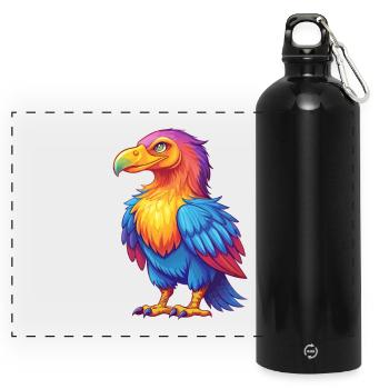 Kondor Bunte Kawaii Cartoon Figur Vogel - Panorama Trinkflasche mit Karabiner 750 ml - Schwarz - Vorne