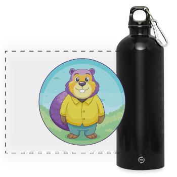 Biber Niedlich Kawaii Cartoon Clipart Tier Haustier - Panorama Trinkflasche mit Karabiner 750 ml - Schwarz - Vorne