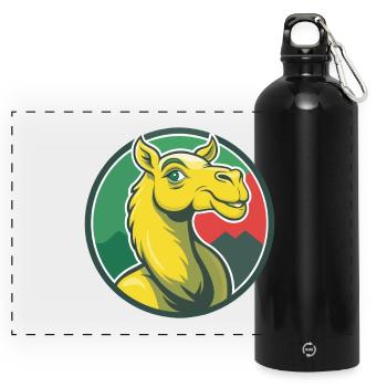 Chameau mignon Kawaii dessin animé Clipart Animal de compagnie - Gourde panoramique avec mousqueton 750 ml - noir - Devant
