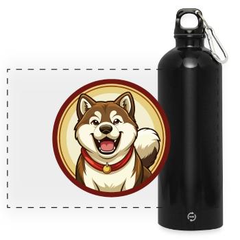 Akita Dog Colorful Kawaii Cartoon Character Pet - Panoramic Drinks Bottle with Carabiner 750 ml - black - Front