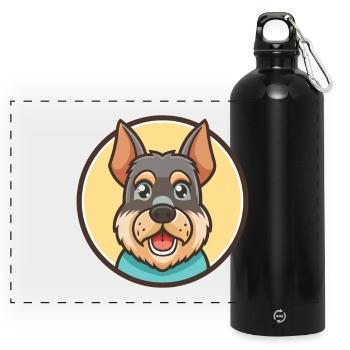 Cesky Fousek Hunderasse Cartoon Kawaii Clipart Haustier - Panorama Trinkflasche mit Karabiner 750 ml - Schwarz - Vorne