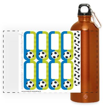 Ensemble d’autocollants d’école DIY - Football Bleu Vert -16 - Gourde panoramique avec mousqueton 750 ml - orange - Devant