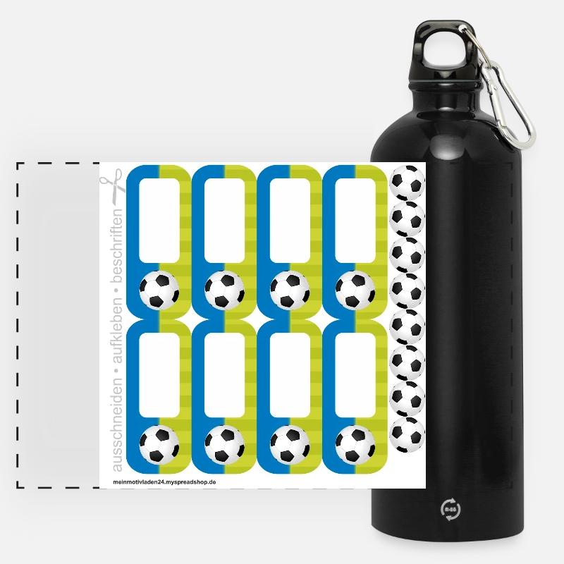 DIY School Sticker Set - Soccer Blue Green -16 - Panoramic Drinks Bottle with Carabiner 750 ml - black