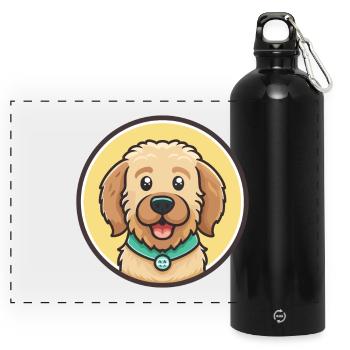 St Johns Chien d’eau Race Dessin animé Kawaii Clipart - Gourde panoramique avec mousqueton 750 ml - noir - Devant
