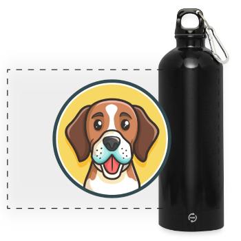 St Hubert Jura Hound Dog Breed Cartoon Kawaii Pet - Panoramic Drinks Bottle with Carabiner 750 ml - black - Front