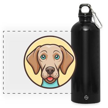 Weimaraner Hund Rasse Cartoon Kawaii Clipart Tier - Panorama Trinkflasche mit Karabiner 750 ml - Schwarz - Vorne