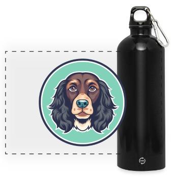 Boykin Spaniel Chien Race Dessin animé Kawaii Clipart - Gourde panoramique avec mousqueton 750 ml - noir - Devant