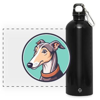 lévrier chien race dessin animé Kawaii Clipart Animal - Gourde panoramique avec mousqueton 750 ml - noir - Devant