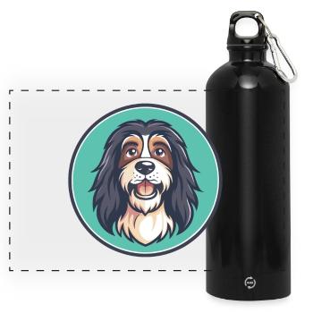 Schapendoes Chien Race Drôle Dessin animé Kawaii Clipart - Gourde panoramique avec mousqueton 750 ml - noir - Devant