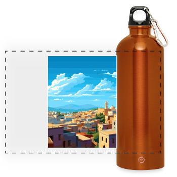Fès Maroc Affiche de voyage Souvenir Carte Postale Peinture - Gourde panoramique avec mousqueton 750 ml - orange - Devant