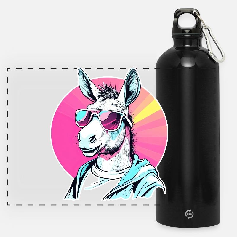 Pop Art Donkey with Sunglasses Pullover Hoodie - Panoramic Drinks Bottle with Carabiner 750 ml - black