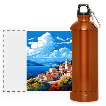 Hydra Grèce Affiche de voyage Souvenir Carte Postale Peinture - Gourde panoramique avec mousqueton 750 ml - orange - Devant