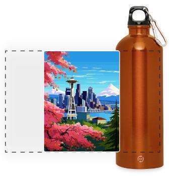 Seattle Washington DC Reiseposter Souvenir WPA - Panorama Trinkflasche mit Karabiner 750 ml - Orange - Vorne