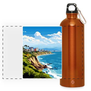 Lima Peru Travel Poster Souvenir Postcard Painting - Panoramic Drinks Bottle with Carabiner 750 ml - burnt orange - Front