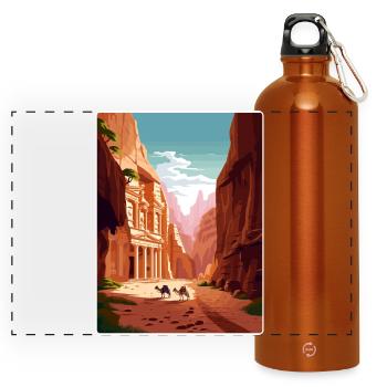 Petra Jordan Affiche de voyage Souvenir Carte Postale Peinture - Gourde panoramique avec mousqueton 750 ml - orange - Devant