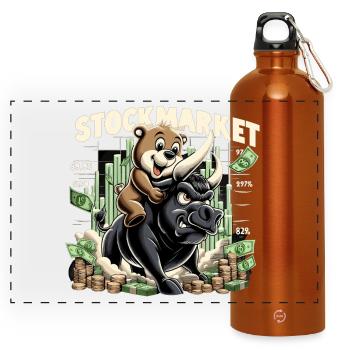 Stock Market Stock Market Bull Bull Bear Profit Gift - Panoramic Drinks Bottle with Carabiner 750 ml - burnt orange - Front