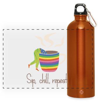 Sip, chill, repead - Regenbogen-Kaffee-Liebhaber - Panorama Trinkflasche mit Karabiner 750 ml - Orange - Vorne