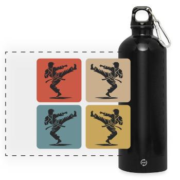 Silhouette de karaté – Style rétro - Gourde panoramique avec mousqueton 750 ml - noir - Devant