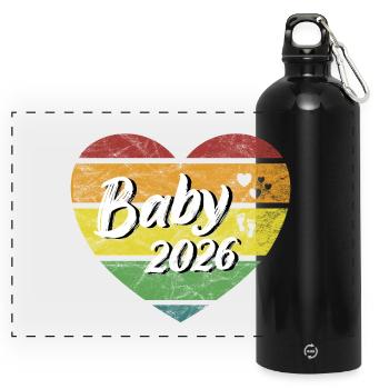 Baby 2026 Neugeborenes Schwangerschaft retro - Panorama Trinkflasche mit Karabiner 750 ml - Schwarz - Vorne