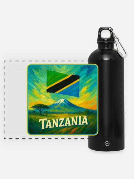 Tansania Flaggen Design - Panorama Trinkflasche mit Karabiner 750 ml - Schwarz