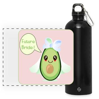 SÜSSE HOCHZEIT AVOCADO ZUKUNFT BRAUT - Panorama Trinkflasche mit Karabiner 750 ml - Schwarz - Vorne