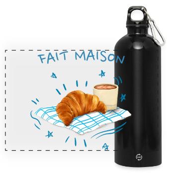 Homemade Croissant - Panoramic Drinks Bottle with Carabiner 750 ml - black - Front