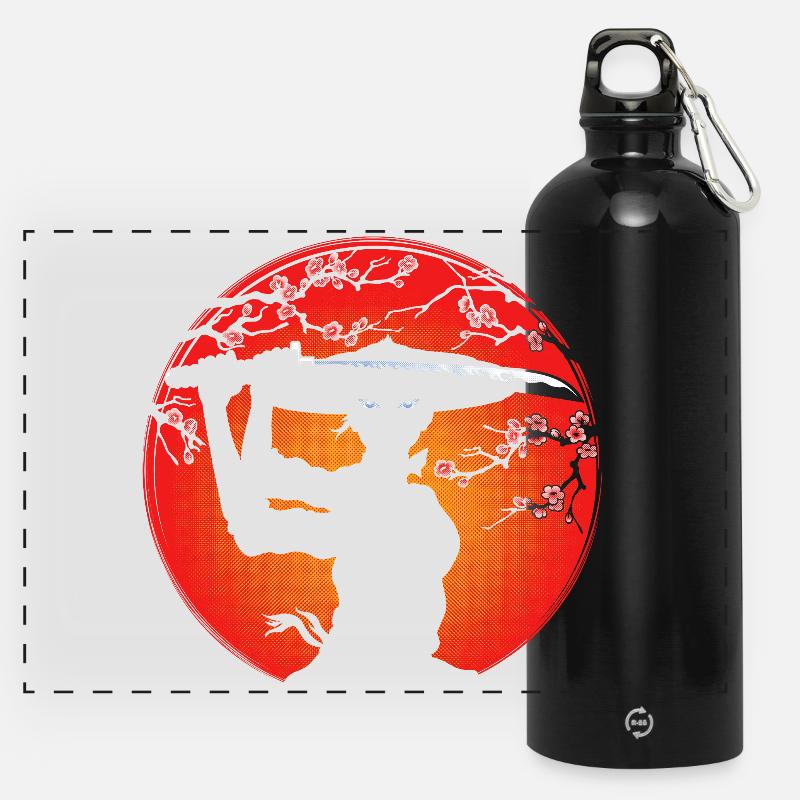 Samurai-Mädchen - Panorama Trinkflasche mit Karabiner 750 ml - Schwarz