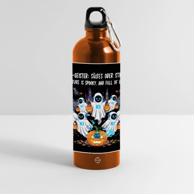 KI-Geister: Süßes oder Strom ! Panorama Trinkflasche mit Karabiner 750 ml