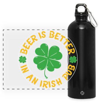 Beer better irish pub - Panoramic Drinks Bottle with Carabiner 750 ml - black - Front