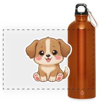 Adorable chiot autocollant - Gourde panoramique avec mousqueton 750 ml - orange - Devant
