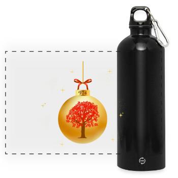 Goldenes Ornament 974 extravaganter roter Baum - Panorama Trinkflasche mit Karabiner 750 ml - Schwarz - Vorne