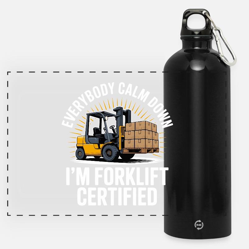Forklift Certified Humorous Forklift Design - Panoramic Drinks Bottle with Carabiner 750 ml - black