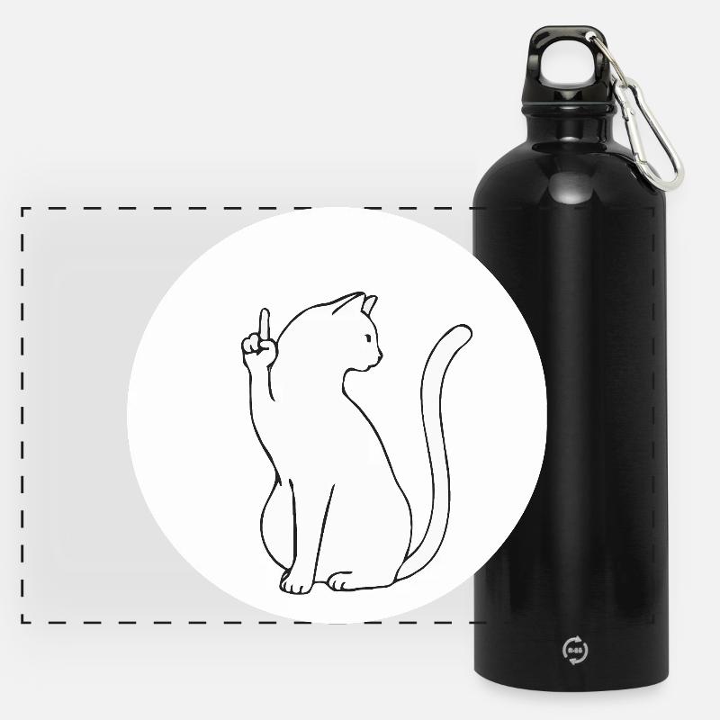 Cat Cats Cat Kitten Kitty Middle Finger - Panoramic Drinks Bottle with Carabiner 750 ml - black