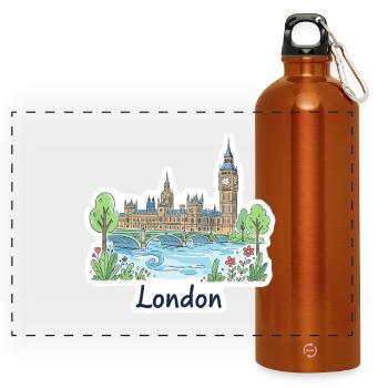 London Skyline Big Ben Parliament Bridge Kunst - Panorama Trinkflasche mit Karabiner 750 ml - Orange - Vorne