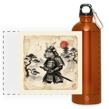 Capybara Samurai Japanischer Krieger - Panorama Trinkflasche mit Karabiner 750 ml - Orange - Vorne