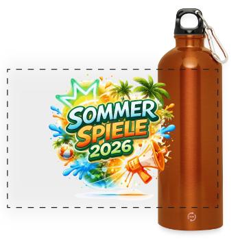 Sommer Spiele 2026 Tropen-Logo - Panorama Trinkflasche mit Karabiner 750 ml - Orange - Vorne