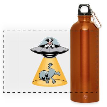 Kuh entführt einen Alien – Cooles Alien-Logo - Panorama Trinkflasche mit Karabiner 750 ml - Orange - Vorne