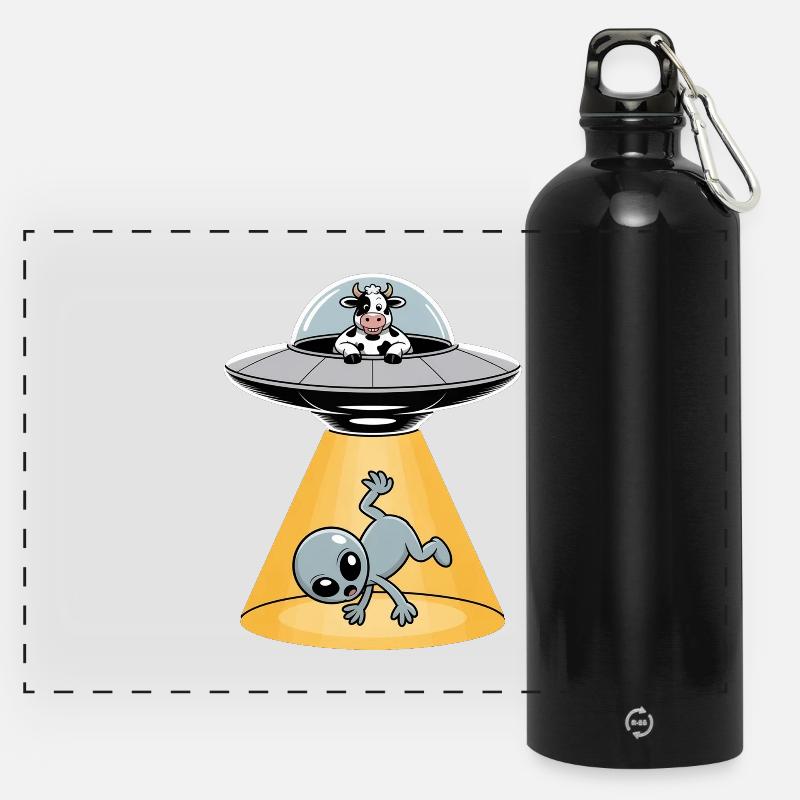 Vache enlevant un extraterrestre - Logo d’extraterrestre cool - Gourde panoramique avec mousqueton 750 ml - noir