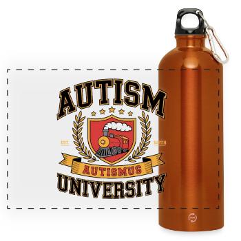 Autism University - Funny Gen Alpha Memes - Panoramic Drinks Bottle with Carabiner 750 ml - burnt orange - Front