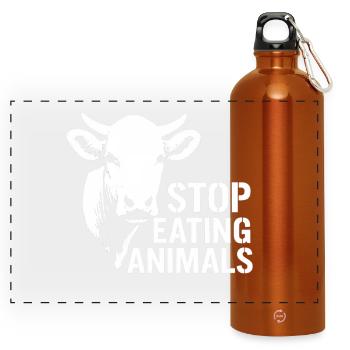 Cow Silhouette Stop Eating Animals - Panoramic Drinks Bottle with Carabiner 750 ml - burnt orange - Front