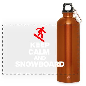 KEEP CALM AND SNOWBOARD! PISTENSPASS & HÜTTENGAUDI - Panorama Trinkflasche mit Karabiner 750 ml - Orange - Vorne