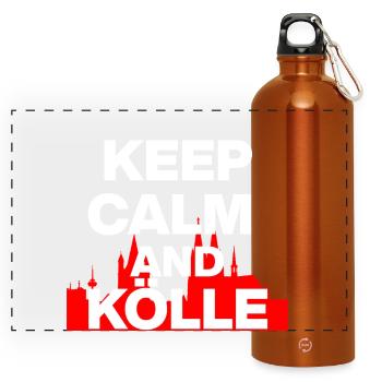 KEEP CALM AND KÖLLE! KÖLN LIEBE KÖLSCH LOVER weiß - Panorama Trinkflasche mit Karabiner 750 ml - Orange - Vorne