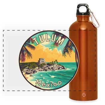 Tulum in Mexiko Tropisches Paradies Reisekunst - Panorama Trinkflasche mit Karabiner 750 ml - Orange - Vorne