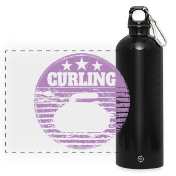 Curling Stone Winter Sports Vintage Retro Style - Panoramic Drinks Bottle with Carabiner 750 ml - black - Front