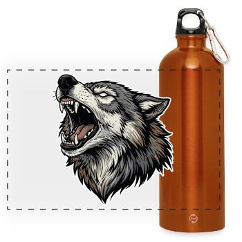 Wild Wolf Heulend Alpha Wolf Maskottchen - Panorama Trinkflasche mit Karabiner 750 ml - Orange - Vorne