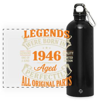 Legenden, geboren 1946, vollkommen alt - Panorama Trinkflasche mit Karabiner 750 ml - Schwarz - Vorne
