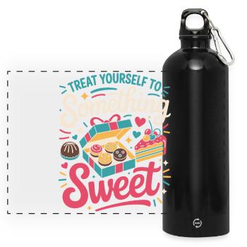 Süße Belohnung Box Design - Panorama Trinkflasche mit Karabiner 750 ml - Schwarz - Vorne