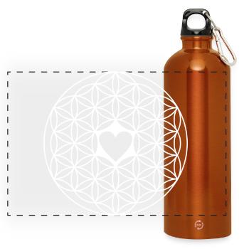 Lebensblume mit Herz weiß - Achtsamkeit, Selfcare - Panorama Trinkflasche mit Karabiner 750 ml - Orange - Vorne