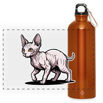 Sphynx Katze Haarloses Spazieren-Porträtdesign - Panorama Trinkflasche mit Karabiner 750 ml - Orange - Vorne